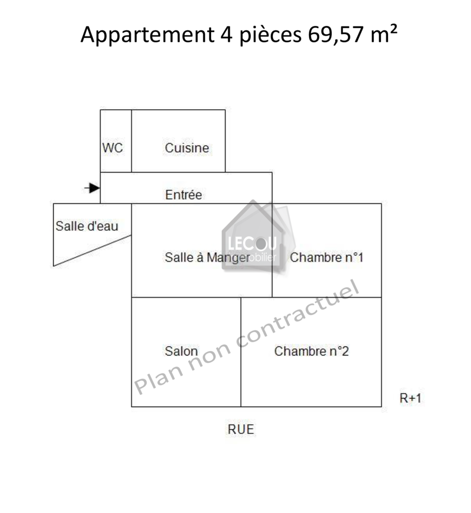 appartement 4 pièces de 69,57 m² situé au premier étage à Lens. Il offre une entrée, un salon-séjour lumineux, une cuisine aménagé, salle de douche, 2 chambres, toilettes. En extérieur, une terrasse et jardinet , chauffage central individuel au gaz par lecou-immobilier